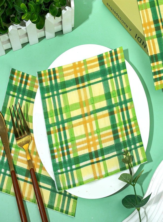 JarThenaAMCS مناديل ورقية من JarThenaAMCS، 80 ورقة، بنقشة مربعات خضراء وصفراء، مناديل ورقية للاستخدام مرة واحدة، بنقشة مربعات مزخرفة، مثالية لحفلات غداء وعشاء عيد القديس باتريك، ولتزيين الطاولات. - Image 3